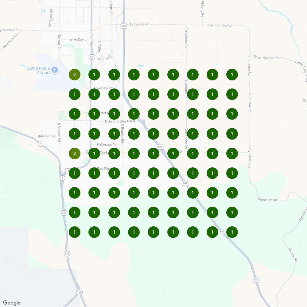 Local search ranking grid for Dr. Greenthumb's in Orcutt, showing rank position at each map point