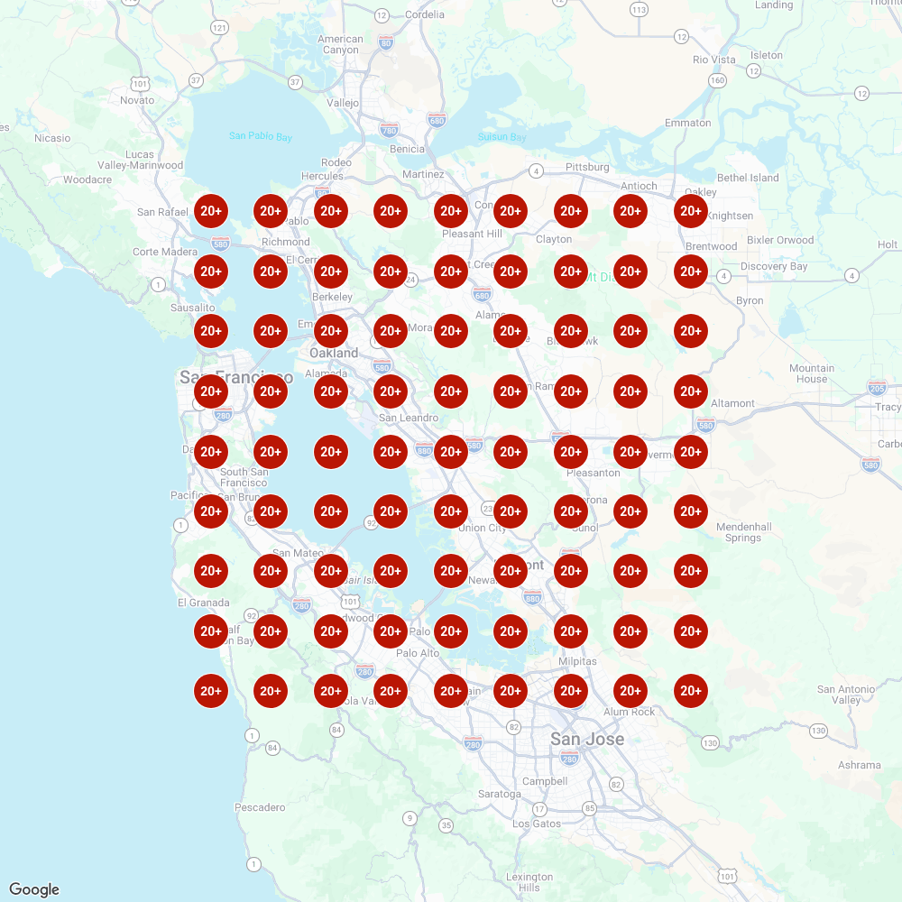Hayward weed delivery Local Falcon grid, 20 mile radius, 0% SoLV