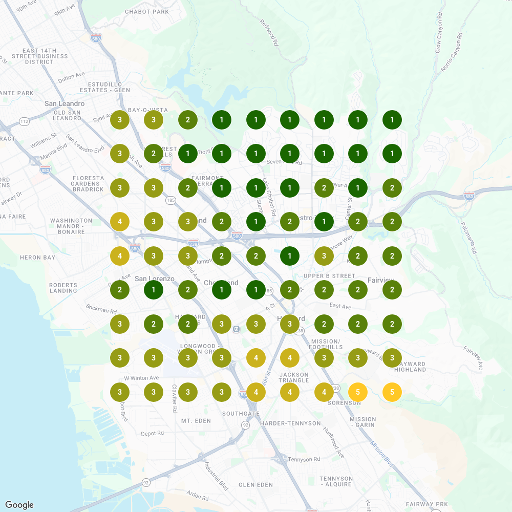 Hayward dispensary near me Local Falcon grid, ARP 2.27, SoLV 89%